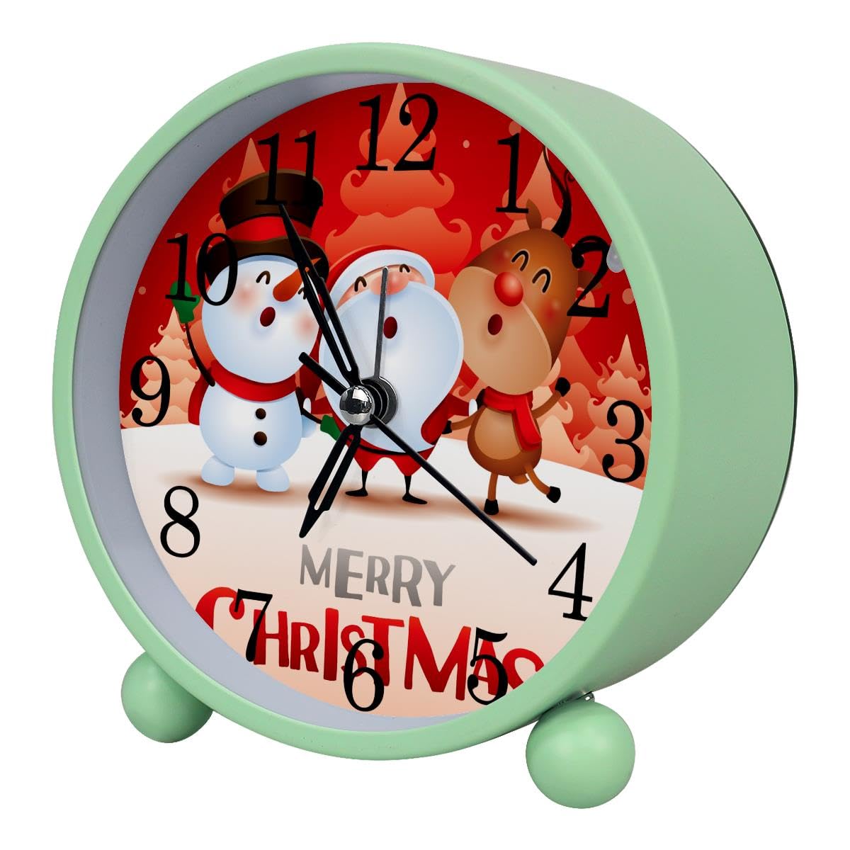 Luoweisi Alarm Clock Santa Snowman Reindeer, Silent Non-Ticking with Night Light, Round Metal Alarm Clock for Office, Battery Operated, Bedroom, Elderly, Adults, Children, Student Gifts