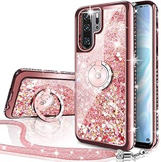 Miss Arts Compatible with Huawei P30 Pro Case, [Silverback] Moving Liquid Holographic Glitter Case With Kickstand, Girls Bling Ring Slim Cover for Huawei P30 Pro -Rose Gold