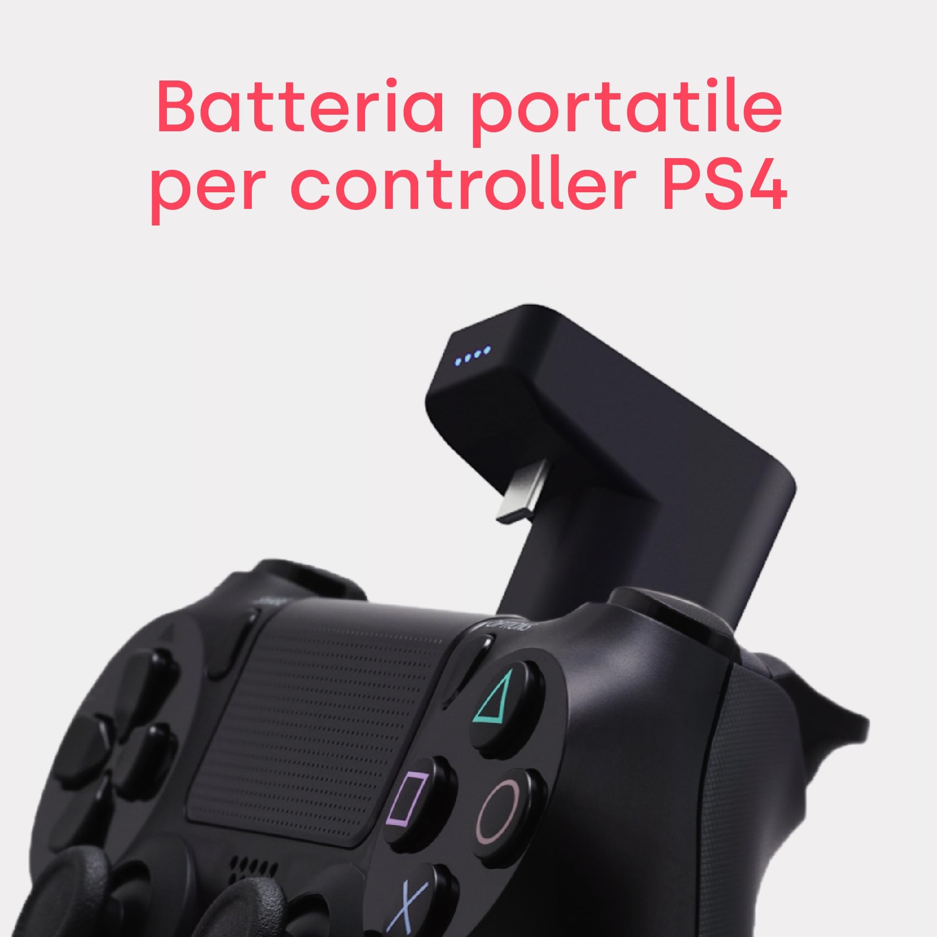 Remotto4 - Caricabatterie Wireless per Controller PS4 - +12 Ore di Autonomia - Batteria Portatile Facile da Trasportare - Nessun Cavo, Si Gioca Mentre Si Carica - Lunga Durata della Batteria