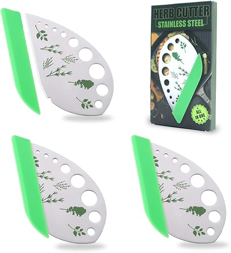 Paquete de 3 cortadores de hierbas de acero inoxidable, 9 agujeros, pelador de hierbas de hojas de cocina, herramienta de diseño 2 en 1, herramienta