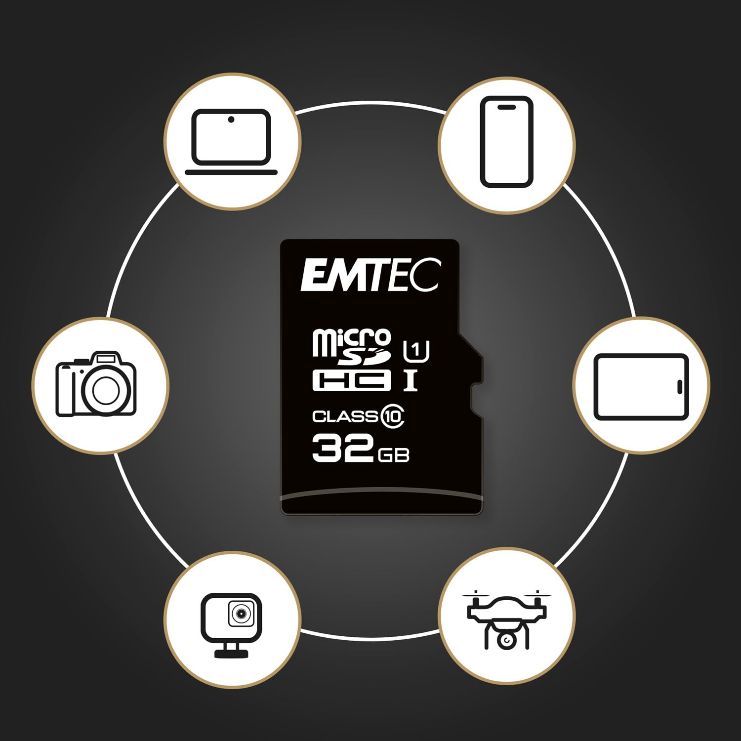 EMTEC - Lot de 10 Cartes microSD 32 Go EliteGold UHS-I U1 - Plastique et Composants - Vitesse de Lecture 85MB/s - pour Smartphone, Tablette et Appareils Photo - avec Adaptateur SD - Noir