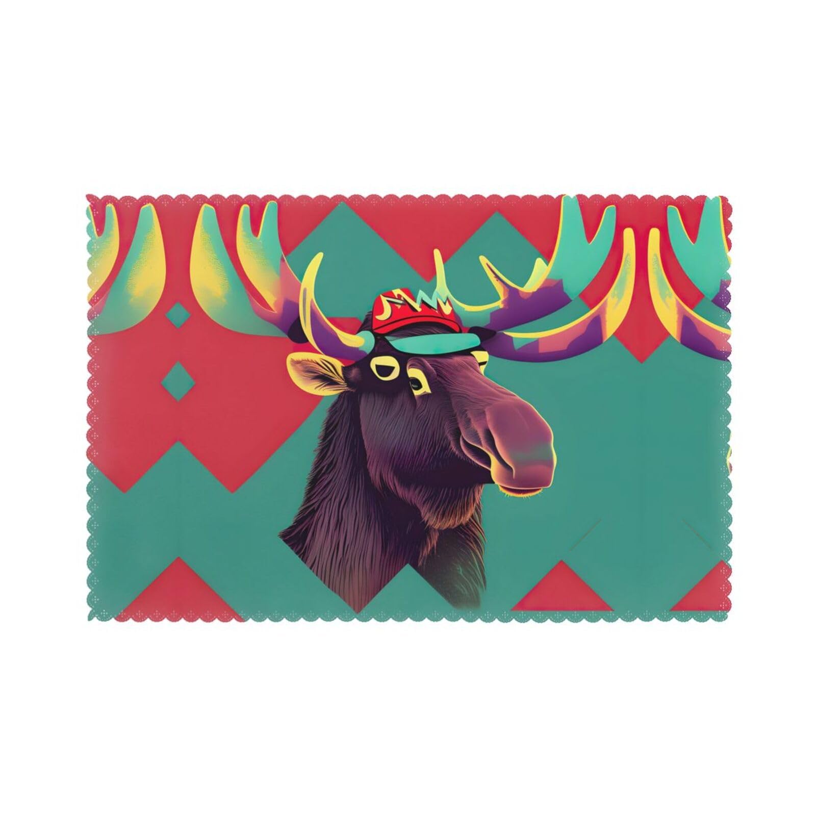 Moose Christmas Placemats Set of 6,Washable Table Mats