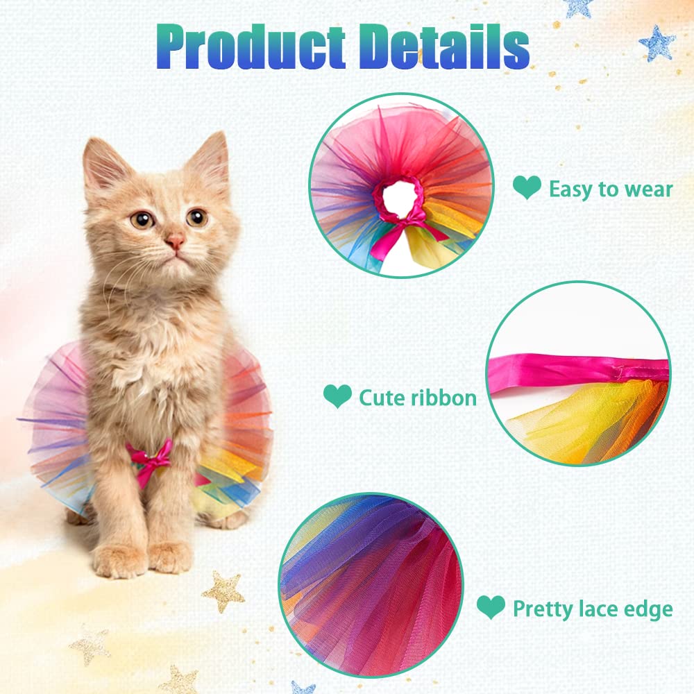 Threetols Rainbow Dog Costume Pride Princess Dress Cat Costumes, Christmas Tutu for Small Medium Cats Dogs, Fancy Rainbow Multicolor Pet Collar for Dog Cat Birthday Party Pride Accessories(L)