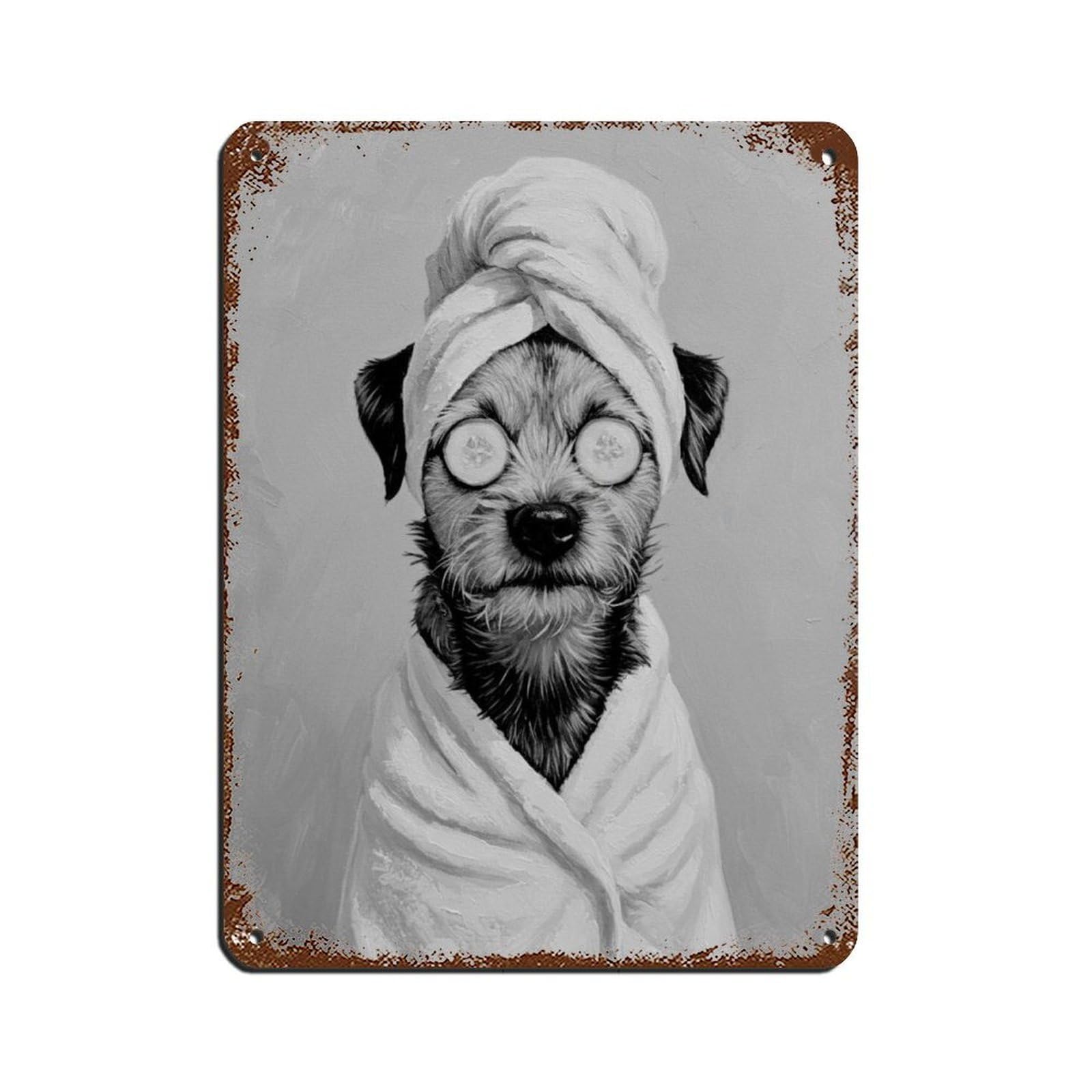 Border Terrier Dog Bathroom Art Retro Poster Metal Tin Sign Chic Art Retro Iron Painting Bar People Cave Cafe Family Garage Poster Wall Decoration 12x16inch(30x40cm)