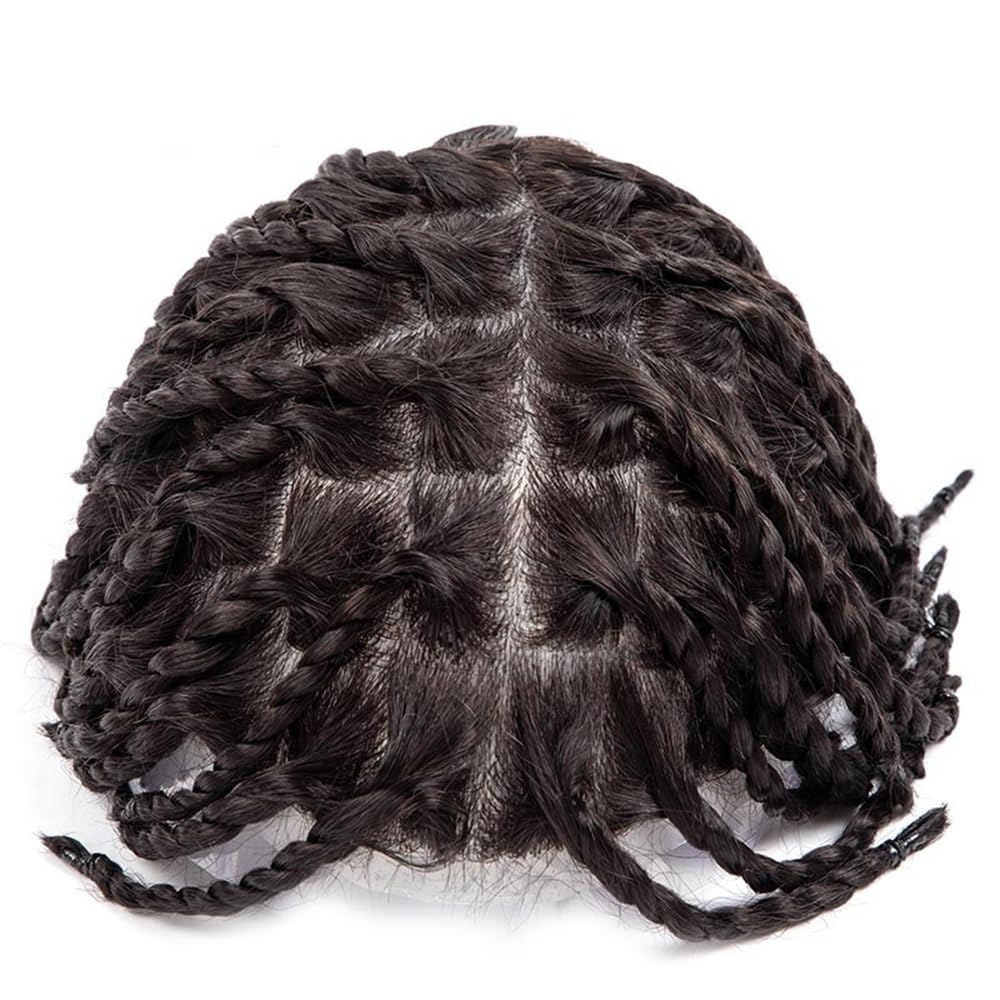 Peruki męskie Proteza włosów dla mężczyzn 6" Twist Crochet Braids Wstrzykiwana pełna skóra ludzkich włosów Tupet dredów Peruka syntetyczna naturalna i puszysta(4#,6x9)