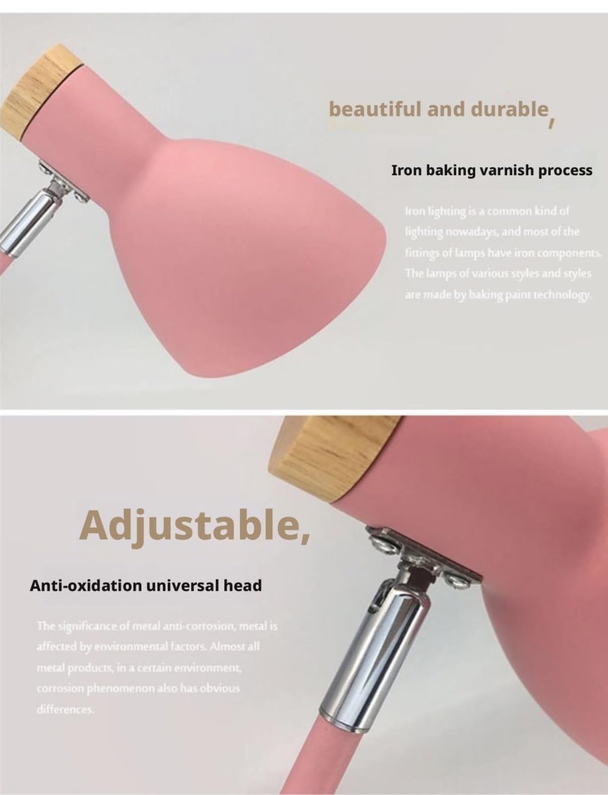 Lámpara De Lectura Lámpara De Escritorio Hierro Forjado con Base Madera. Bombilla No Incluida para Ojos(Pink)