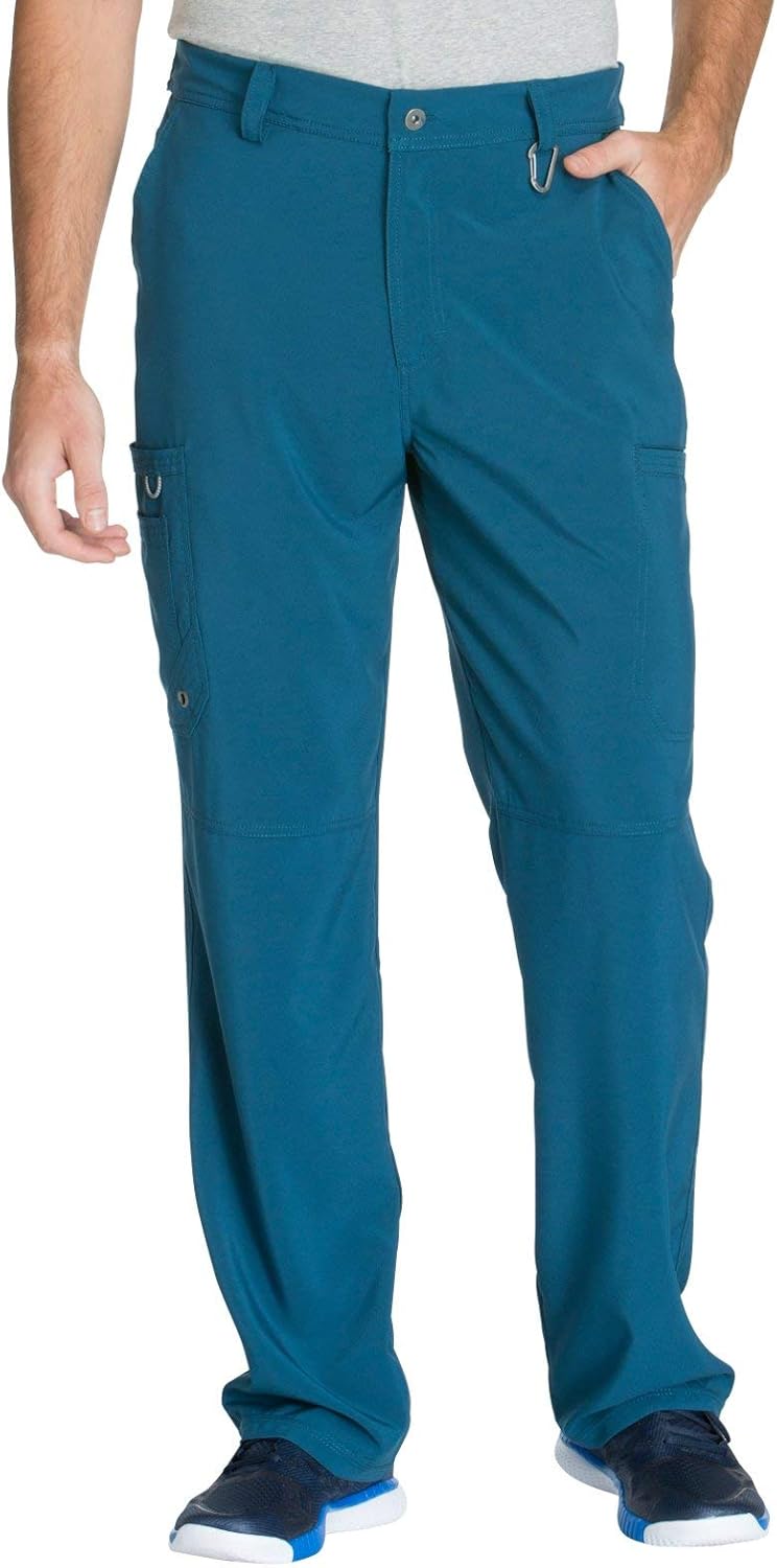 Cherokee Infinity Men Scrubs Set CK900A V-Neck Top & CK200A Fly Front Pant, Caribbean Blue- 4XL Top / 4XL Pant