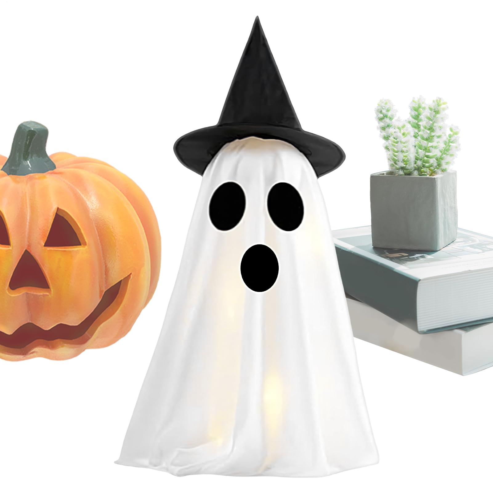 Lampe LED fantôme sur cheminée : la veilleuse déco Halloween chaleureuse