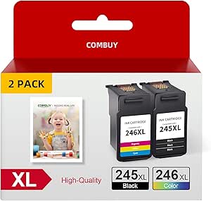 COMBUY 245XL 246XL Combo Pack Remanufactured Ink Cartridge Replacement for Canon 245XL 246XL Ink for MG2522 MX490 TR4520 MX492 TS3322 TR4522 TS3122 TS202 MG2922 Printer (Black, Tri-Color, 2-Pack)