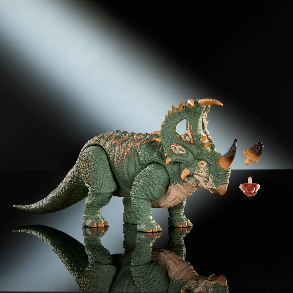 Mattel Jurassic World Kolekcja Hammonda Sinoceratops, figurka dinozaur deluxe, duża zabawka, punkty ruchu, ogon do ustawiania w różnych pozach, zabawka dla dzieci 8+, JKG88