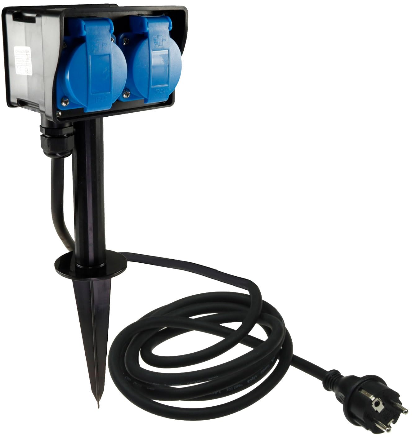 ChiliTec Gartensteckdose 2-Fach mit Zeitschaltuhr – Außensteckdose, 2 m Kabel, IP44