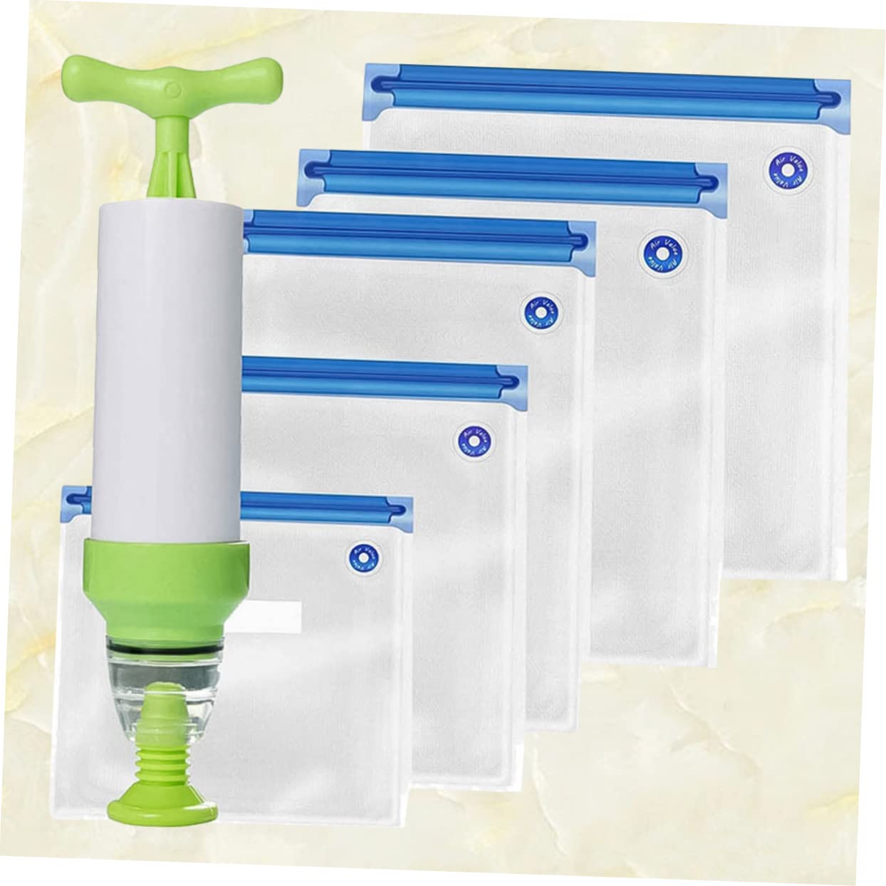 COLLBATH 6pc Pa Pe Vacuum Sealer Bags Sealed Preservation Bags for Food 21x22cm 26x28cm 26x34cm 30x34cm 22x28cm Green Manual Pump