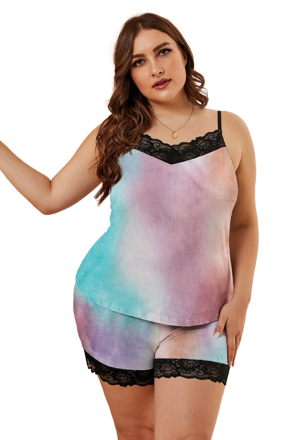 BLMFAIONWomen Sexy Plus Size Cami Shorts Soft Lounge Pajamas Sets L-5X