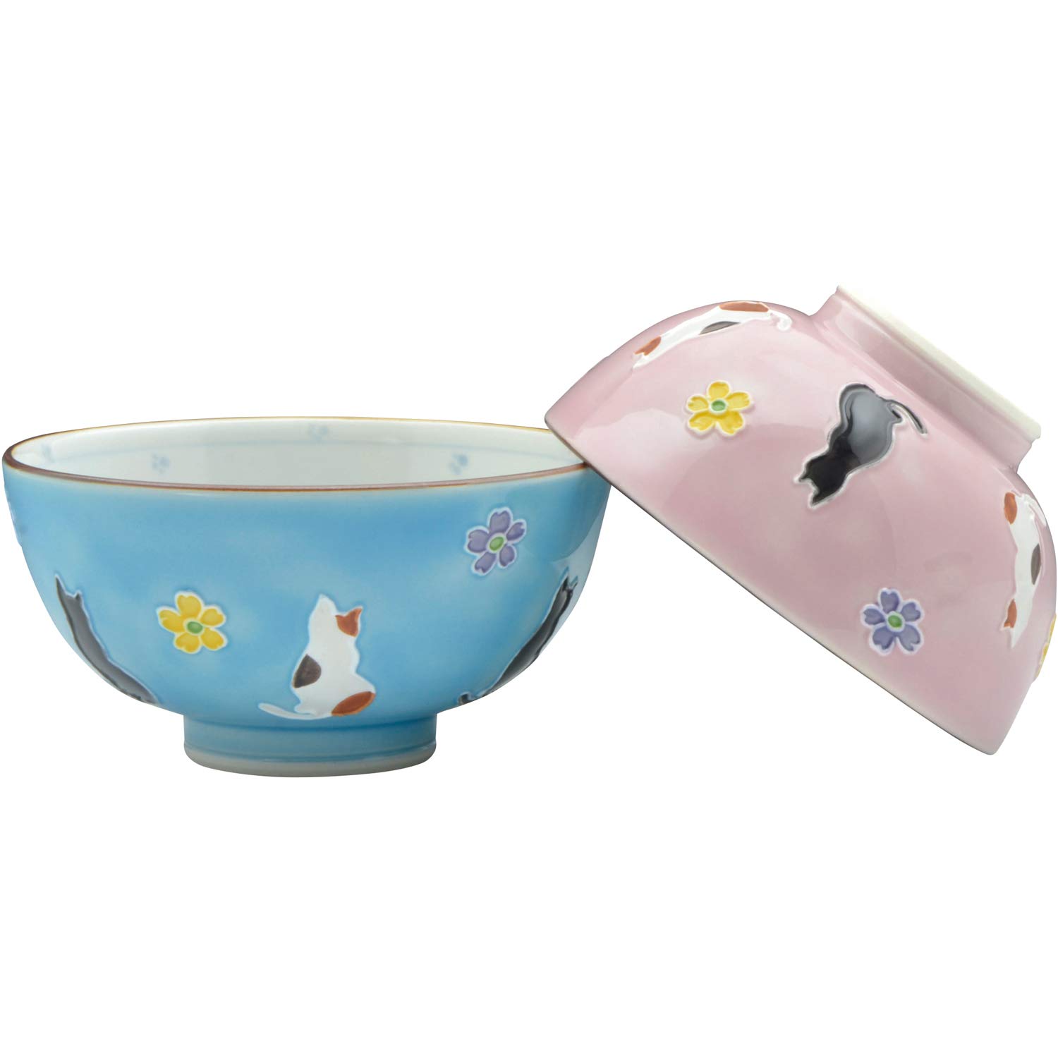 Amazon｜京焼 清水焼 昇峰窯 組飯碗 交趾花ねこ LIH559｜飯碗