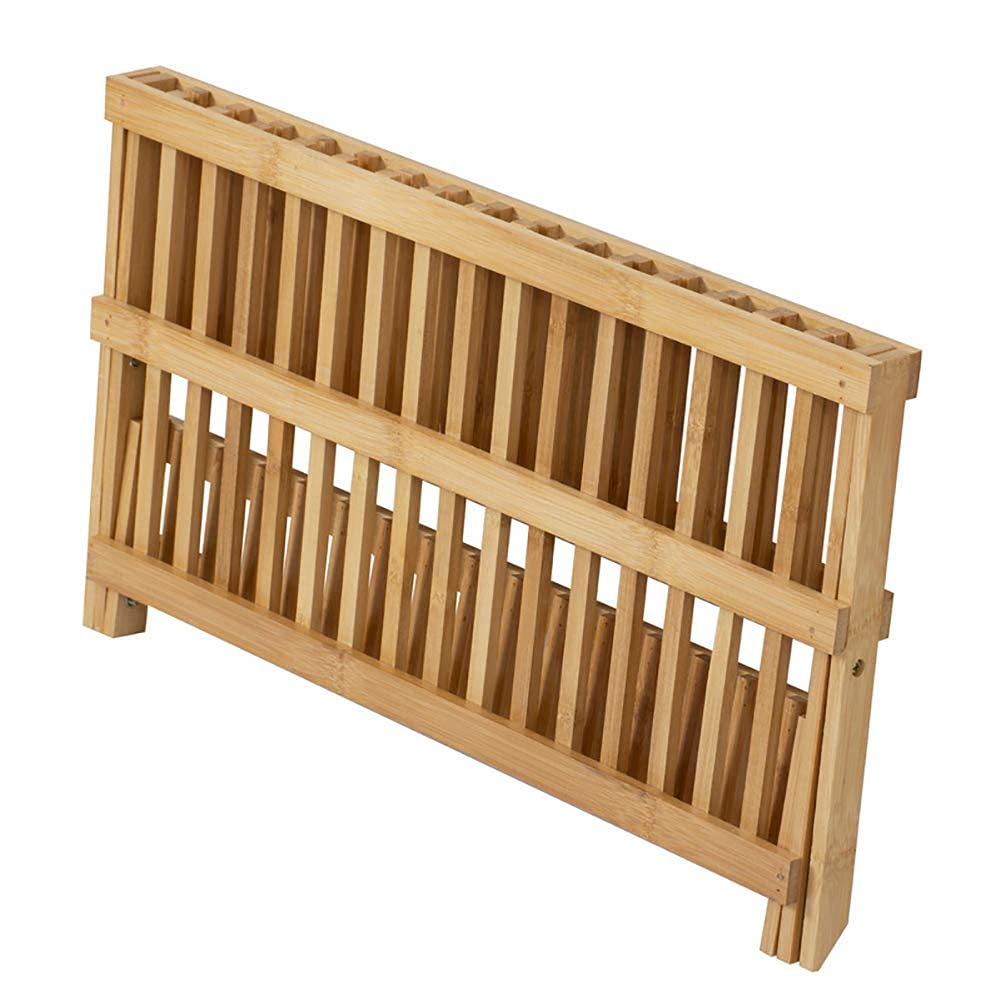 Scolapiatti Pieghevole in bambù, 43,2x26 cm, stendino Pieghevole in bambù a Due Livelli, scolapiatti scolapiatti Marrone Naturale a 2 Livelli con Set di portautensili