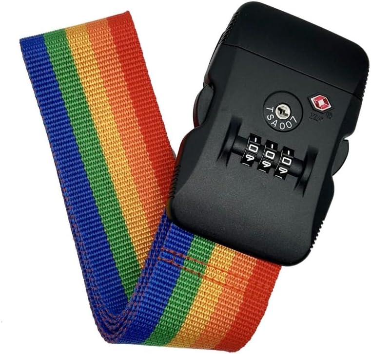 Personalised Luggage Strap with TSA-Approved Combination Lock, High-Visibility Rainbow, Easy-to-Spot for Suitcases and Travel, 4m
