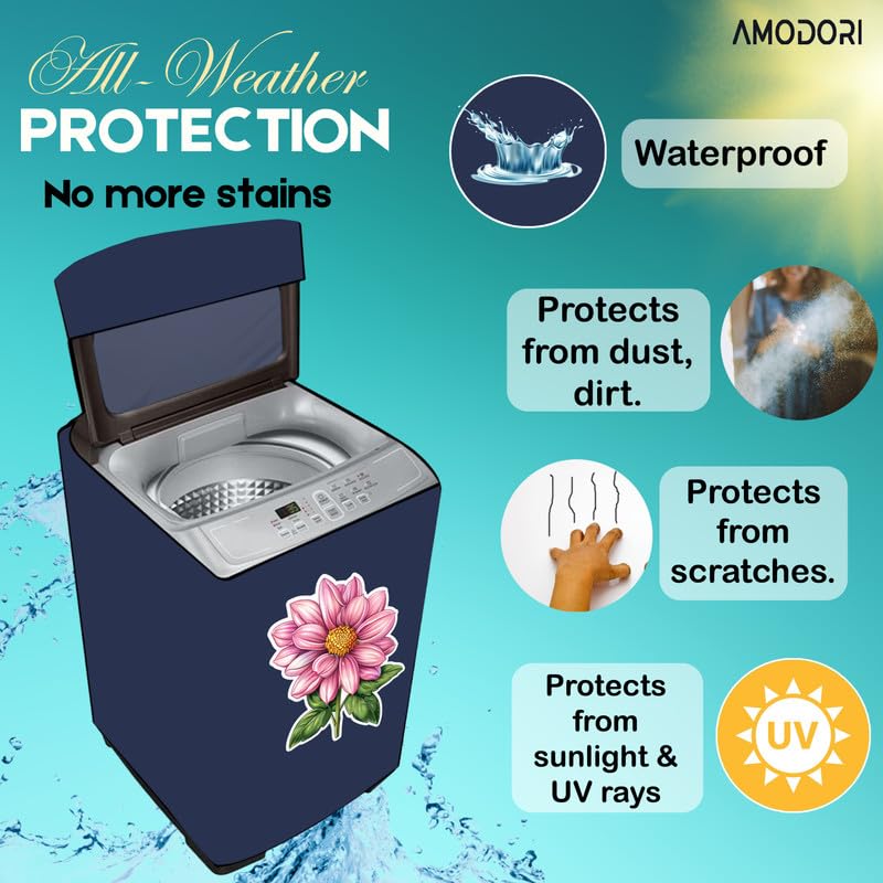 Image of Waterproof Top load washing machine cover Compatible for LG & SAMSUNG 8.5 Kg to 10KG Solid Blue flower beautiful digital illustration print