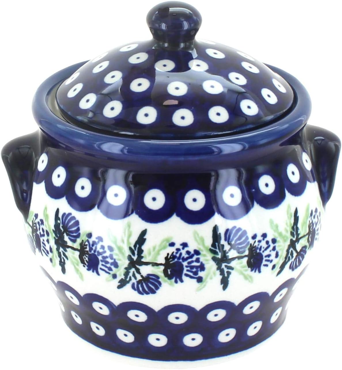 Blue Rose Polish Pottery - Blue Stars Small Canister - 3 Cup Capacity - Hand-Painted Polish Pottery Ceramic Kitchen Storage Jar with Lid