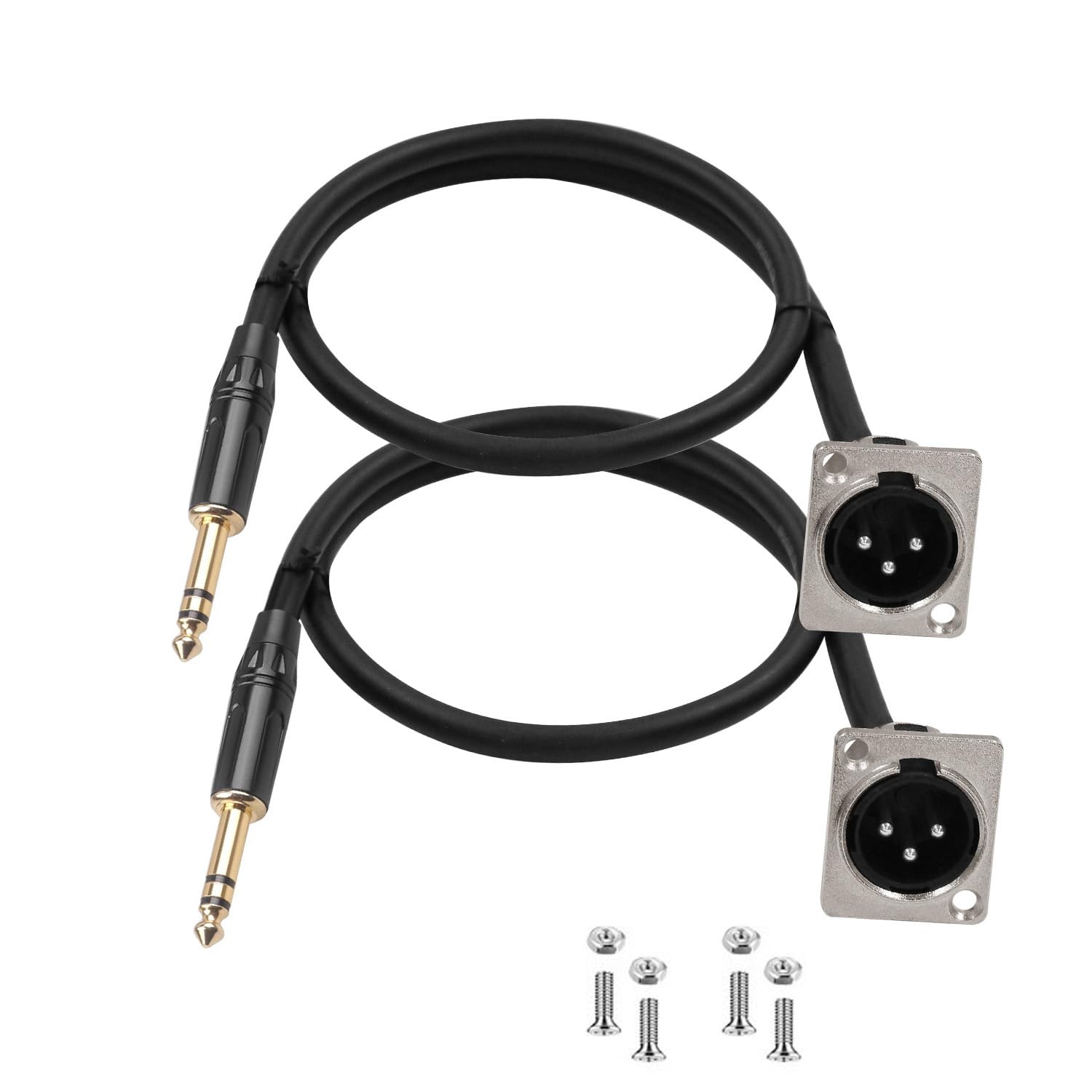 Cable de paso XLR de alta calidad tipo D de 1.6 pies, paquete de 2, 1/4 pulgadas TRS macho a XLR macho, para caja de escenario, panel de conexión, caja de suelo, sin soldadura para