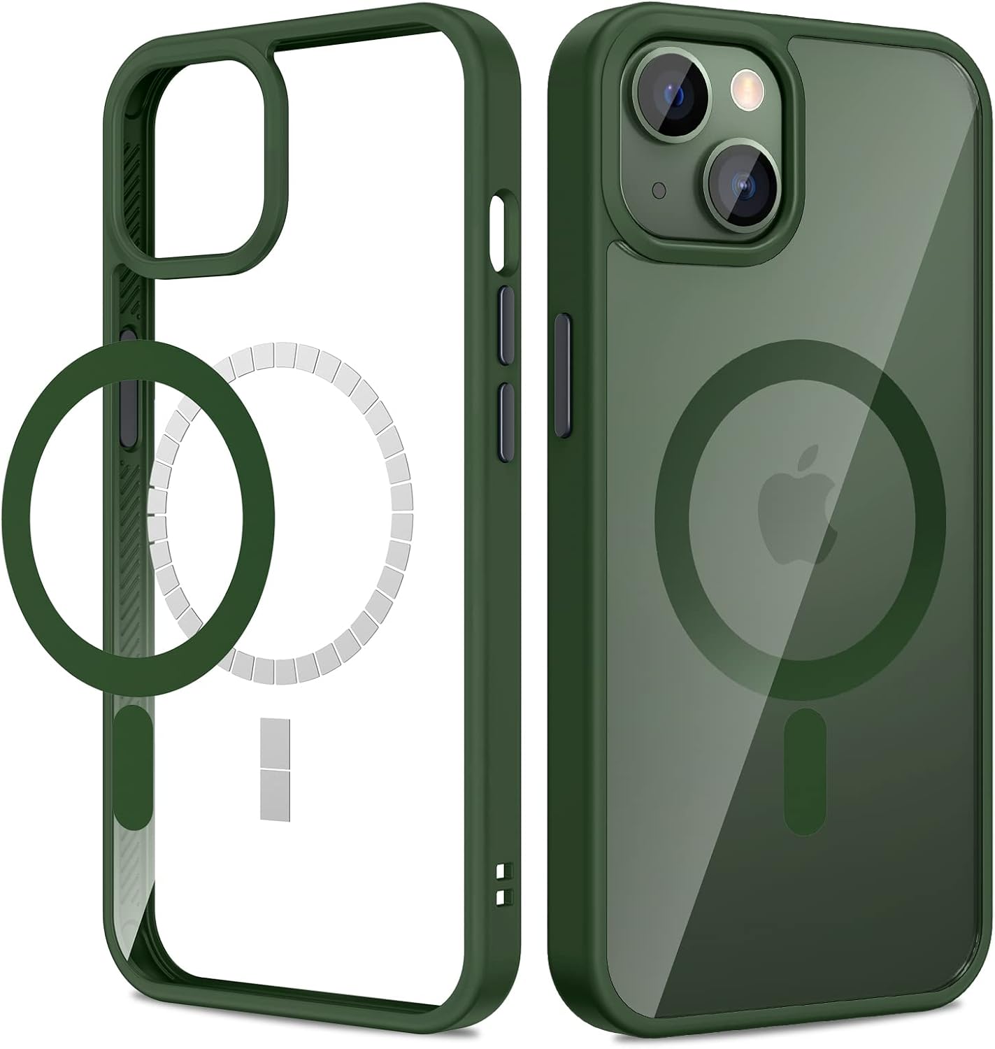 VEGO for iPhone 13 / iPhone 14 Magnetic Case, Built in Magnets Compatible with MagSafe, Clear Hard PC Back Cover + Soft TPU Frame Slim Bumper Case for iPhone 13 & iPhone 14 6.1" - Alpine Green