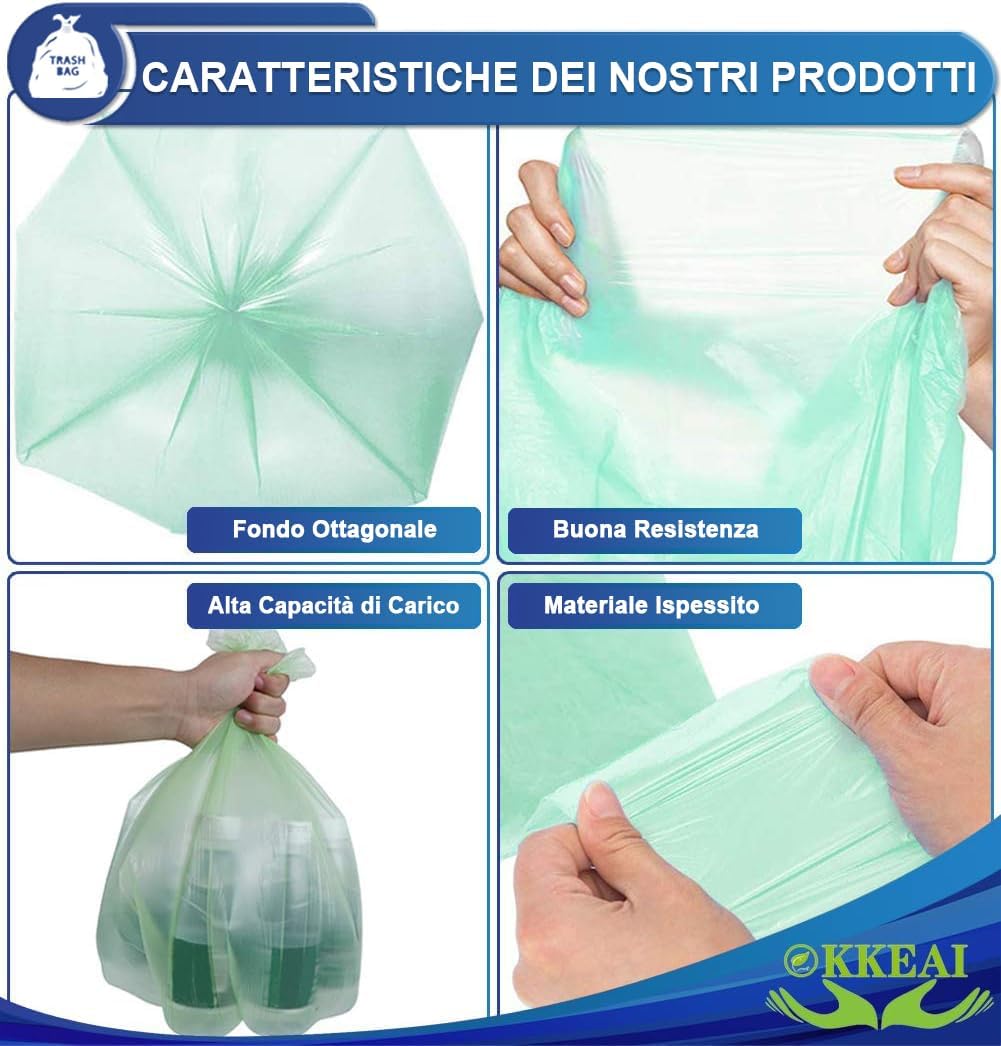 OKKEAI 120 Pezzi Sacchetti Immondizia resistenti 45x50cm, 10L Sacchetti Spazzatura Piccoli Antistrappo, Alta Qualità, Durevoli e Antiforo, Sacchi Pattumiera per Cucina, Bagno, Soggiorno (Blu)