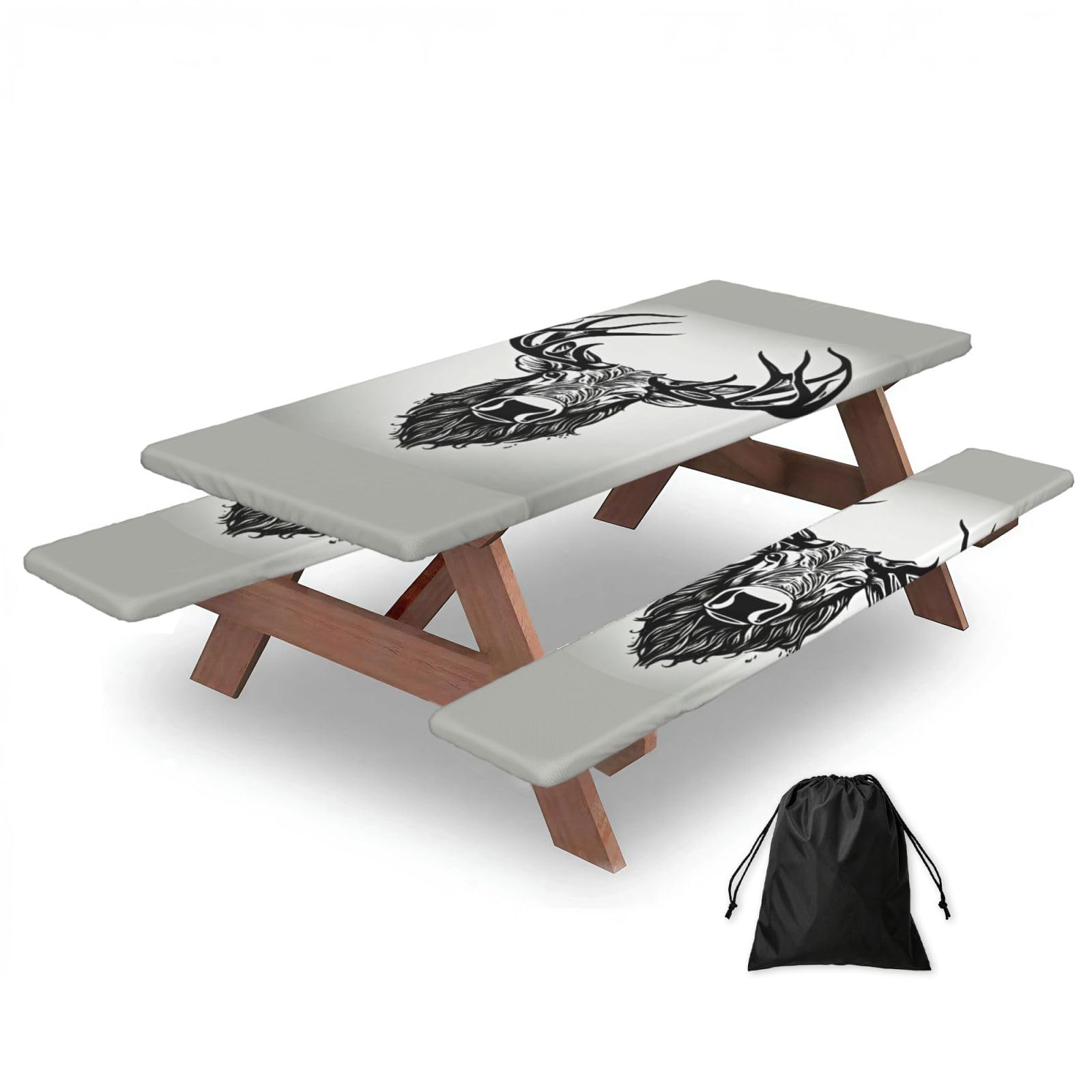 Zyjhyy Black Deer Print 3 Pack Wipeable Picnic Bench Cover And Table Cover Lightweight Table Cloth For Camping Outdoor