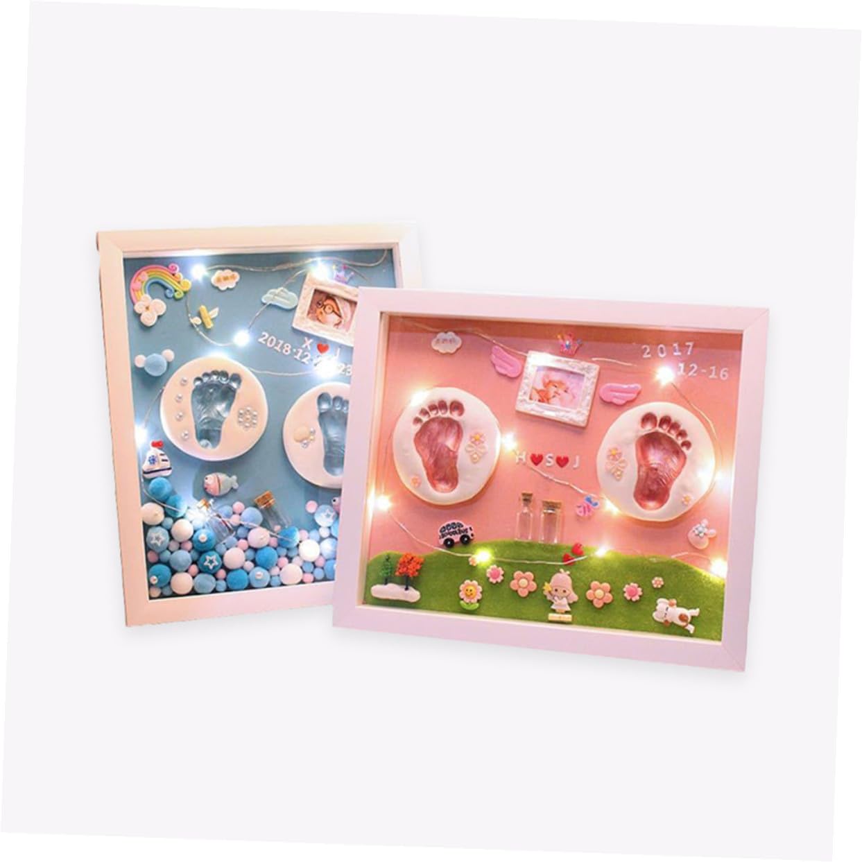 Yardwe Cornice Impronte Neonata in Acrilico Oro Kit Regalo Personalizzato per Battesimo e Decorazione Parete Shower