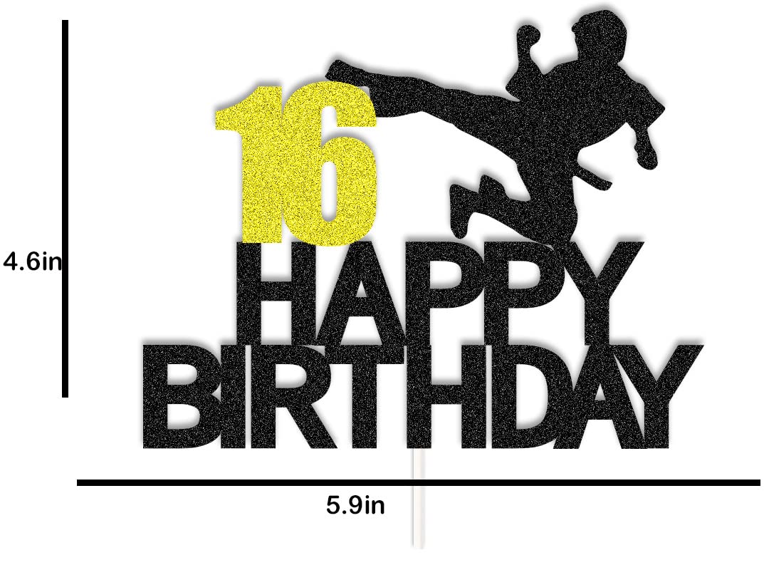 Karate 16 Cake Toppers Karate 16th Birthday Decoration with Gold 16 for Karate Themed Birthday Party