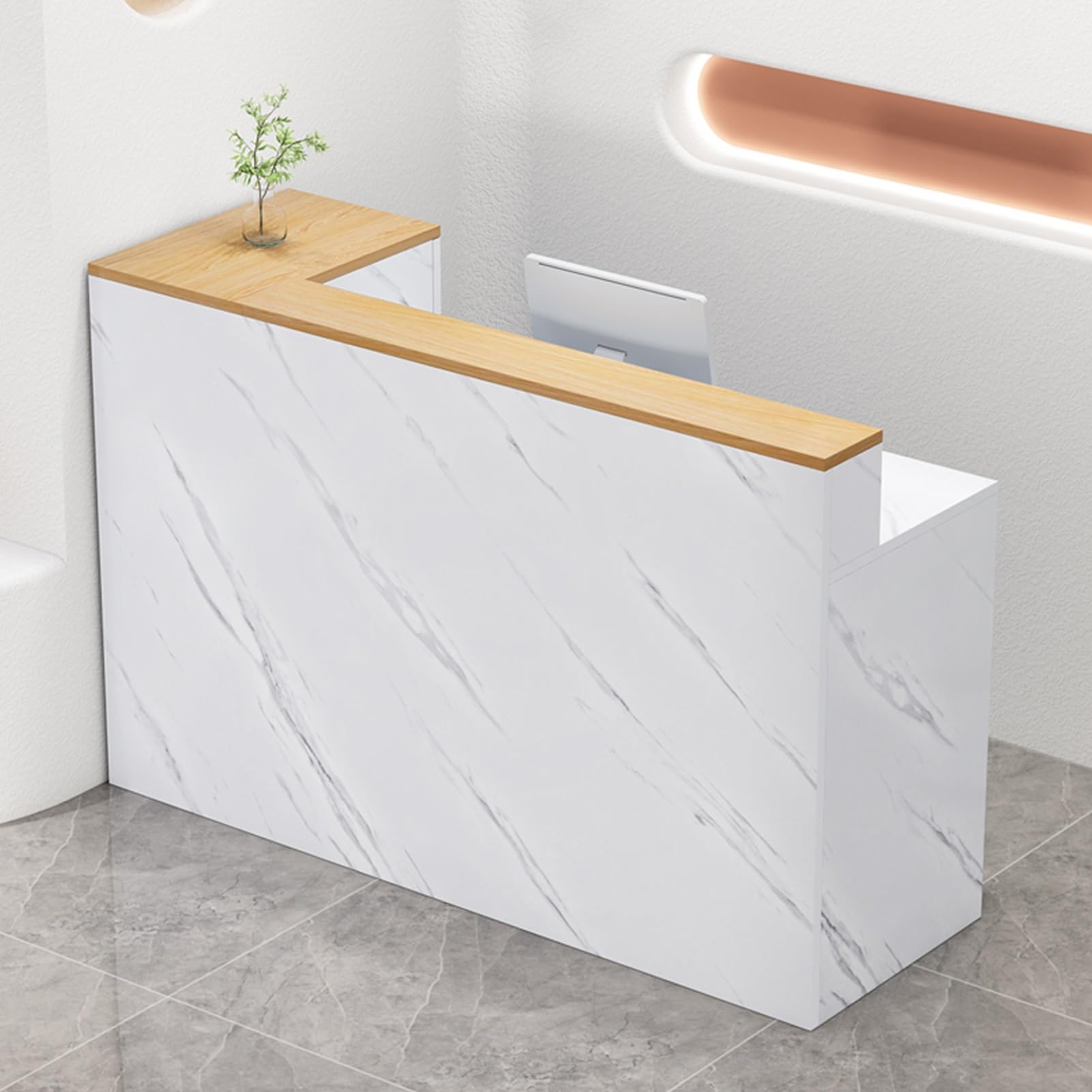 YVYKFZD Empfangstheke Rezeption mit Theke, Kleiner Rezeptionstheken, Empfangstresen mit abschließbaren Schubladen, verkaufstheke platzsparender Büro-Verkaufstresentisch(Texture R,55.1"x17.7"x39.3")