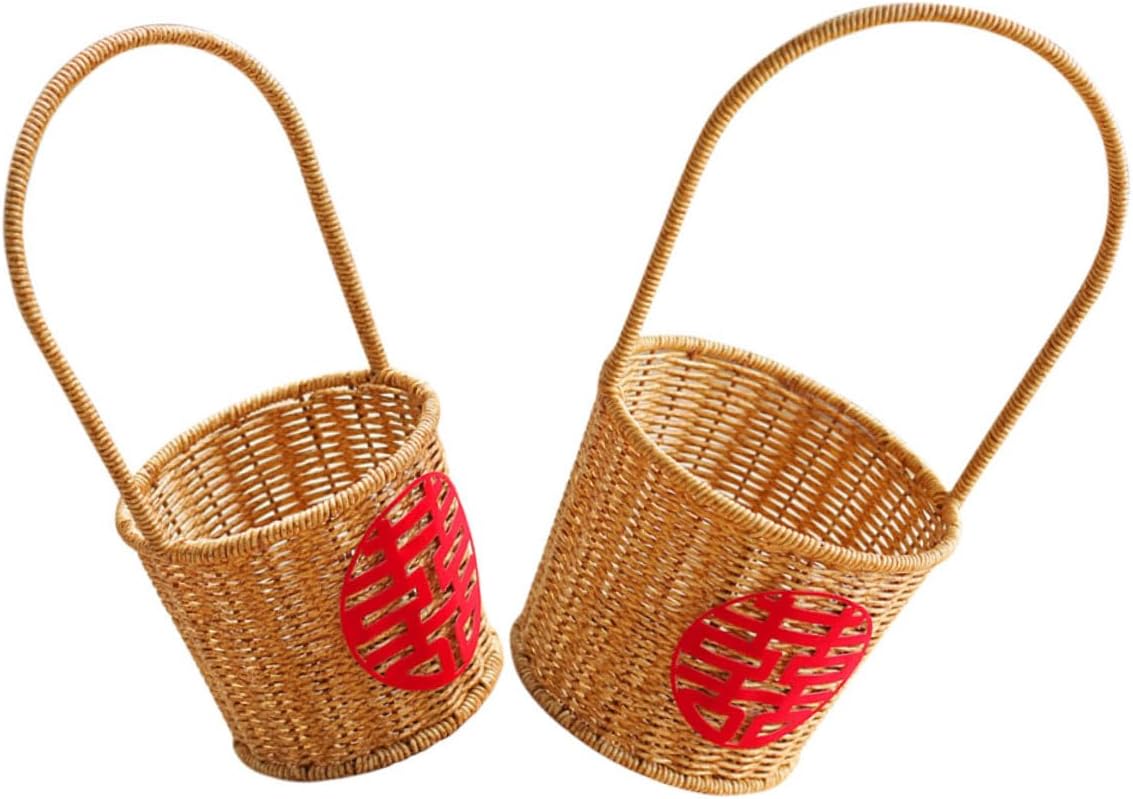 BESPORTBLE 2pcs Multi-function Woven Storage Basket for Flower Arrangements and Picnics Handheld Design for Home Organization and Lightweight and Compact Natural