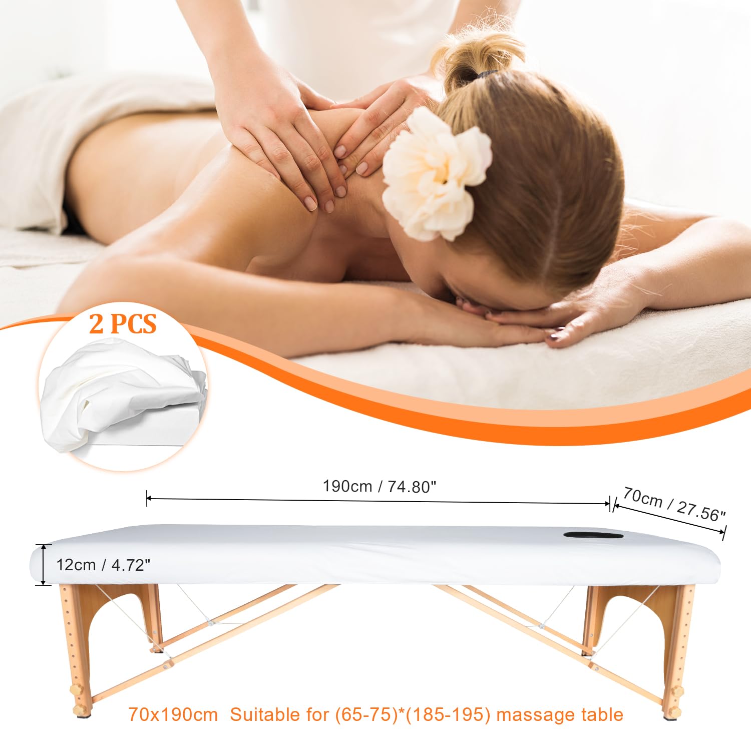 2pcs Funda para Camilla de Masaje con Agujero, 70 x 190cm Impermeable Funda de Cama de Masaje, Lavable Funda para Mesas de Cosméticos y Bancos de Terapia (Blanco)