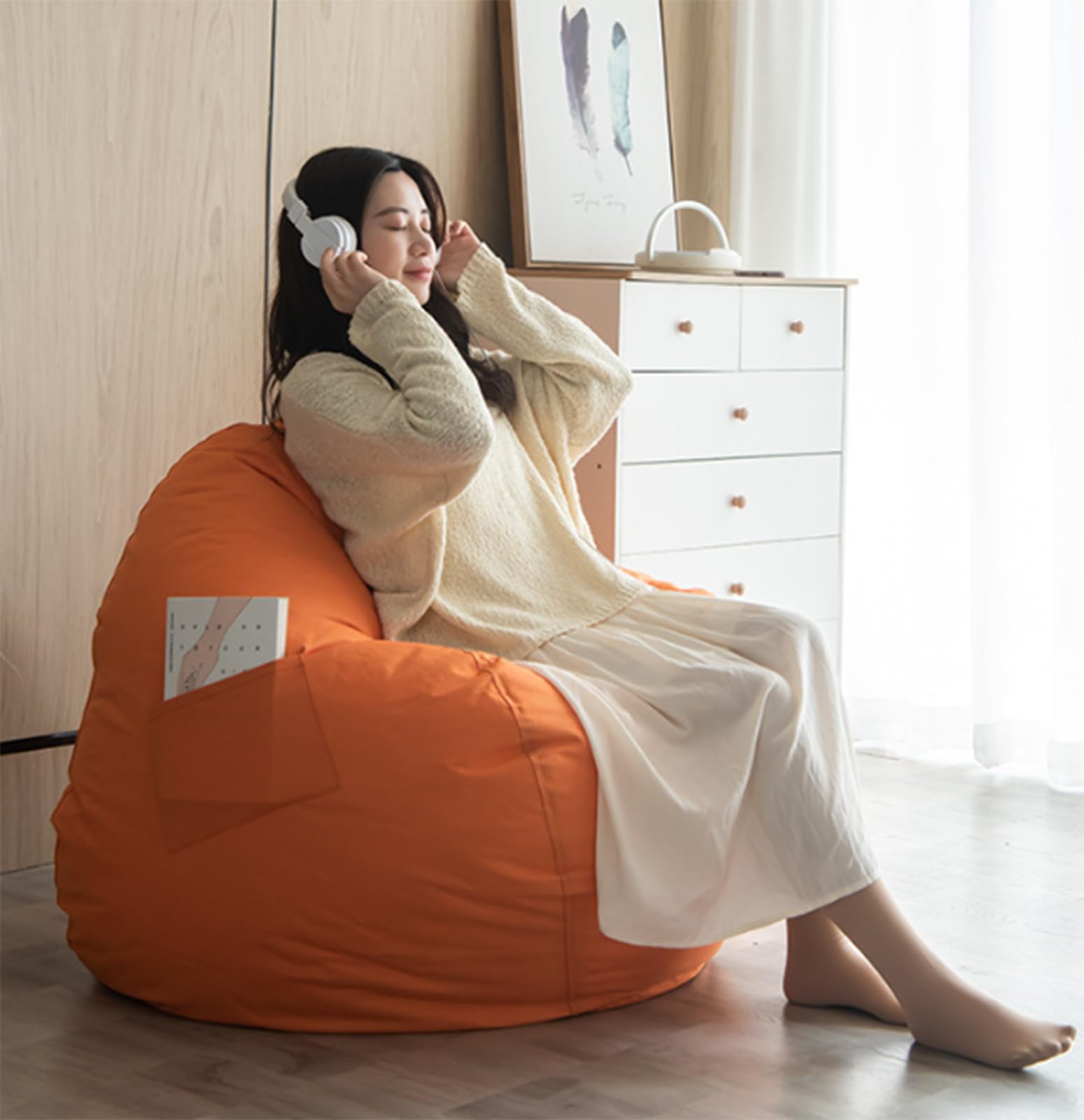 Housse de pouf poire imperméable et rembourrée avec fermeture éclair pour intérieur et extérieur, permet d'organiser les jouets en peluche