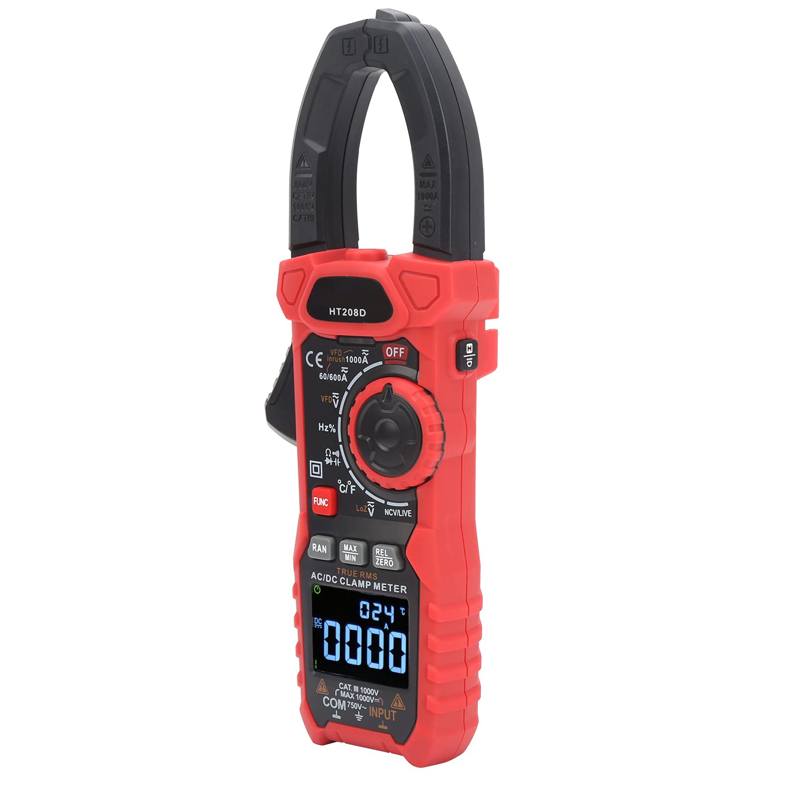 6000 Counts Clamp Meter Multimeter - and ACDC Voltage Current Tester - Ideal for Motor Performance Testing - Large LCD Display (HT208D)