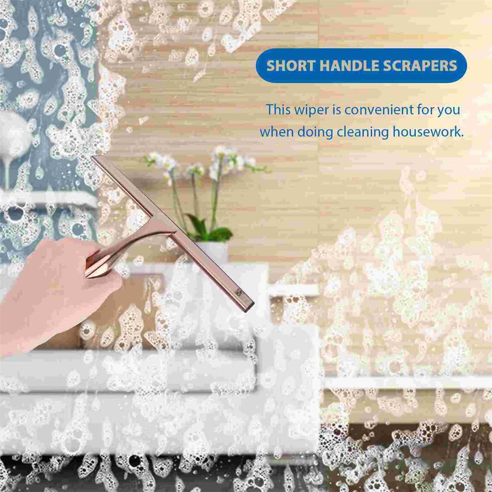 Stainless Steel Squeegee Shower Door Window Scrapers Short Handle Cleaning Tools Glass Wiper Bronze Silicone Bathroom Car,Rose Gold, 25.00X18.50X5.00cm