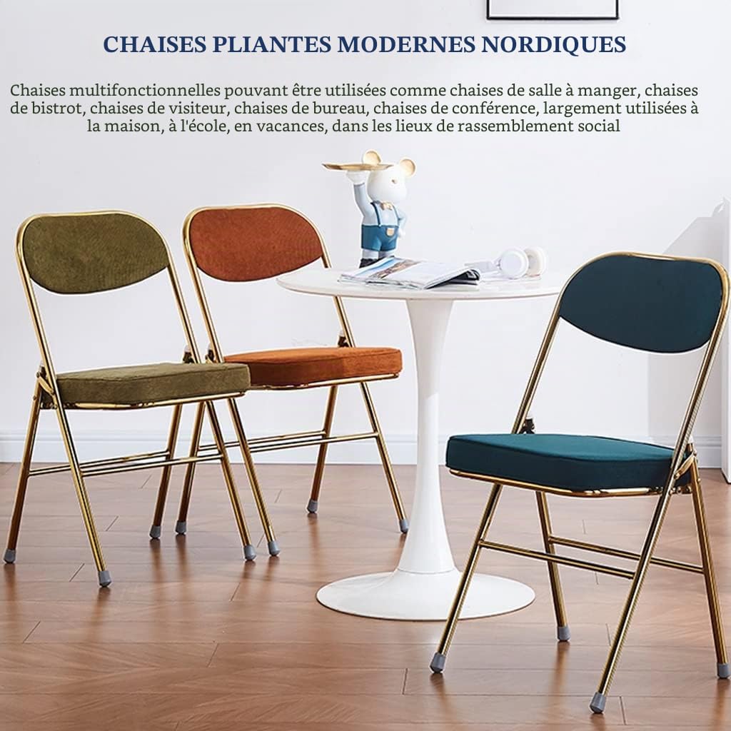 Chaises Pliante Chaise Pliante Confortable Chaise Commerciale De Bureau Rétro, Chaise Pliante Confortable en Velours Côtelé, Chaise D'événement De Conception Ergonomique (Color : Olive Green, S : 46