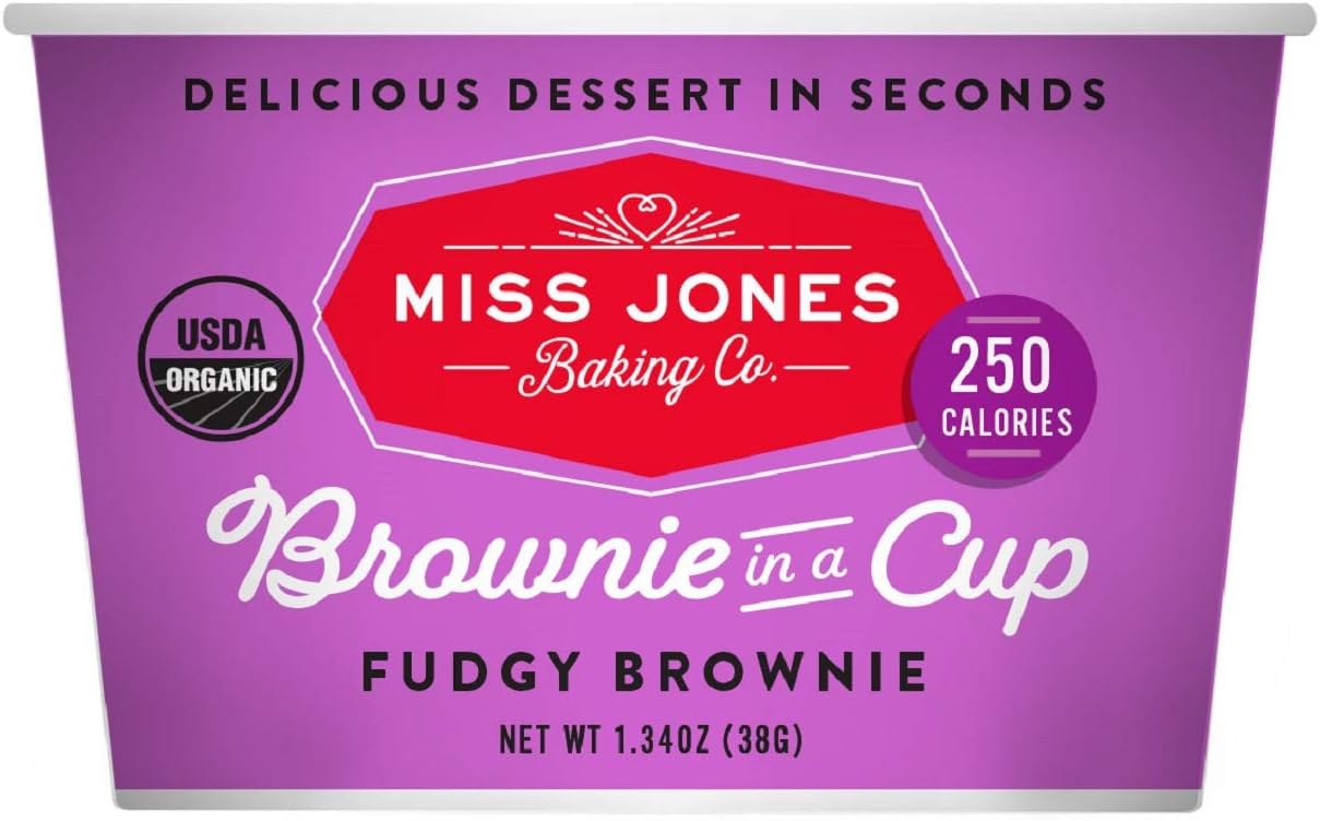 Miss Jones Baking Organic Brownie In A Cup, Microwave in Under a Minute, Quick Mix, Less Mess Than a Mug: Fudge Brownie (Pack of 4)