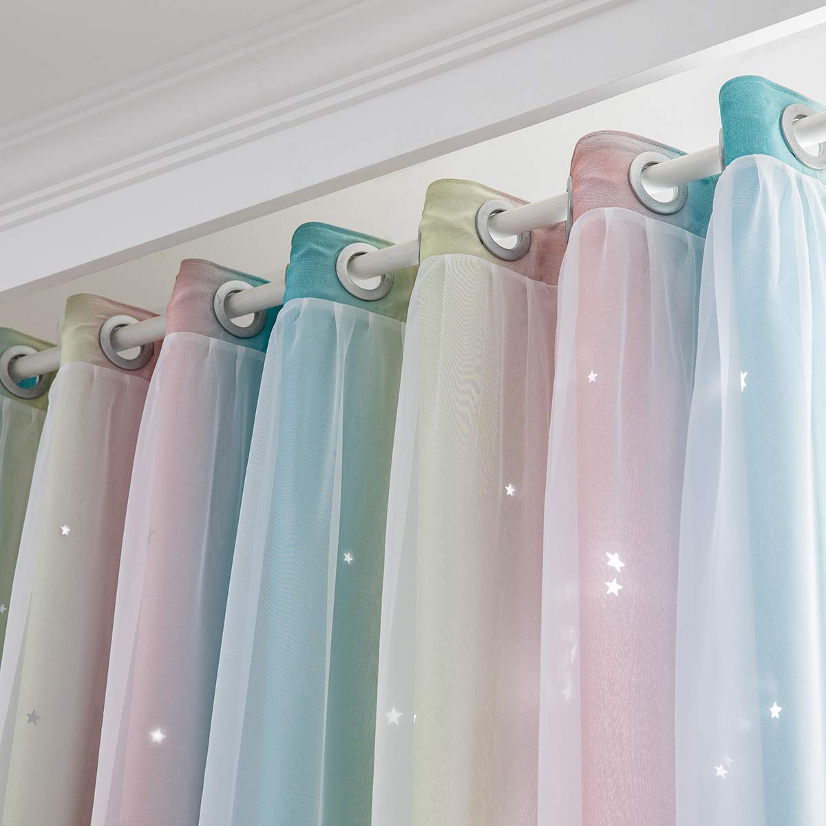 Tenda Oscurante Con Stelle ELEOPTION – 1 Pannello 134x270 Cm, Grigio, Occhielli, Doppio Strato Con Voile, Blocca Luce E UV 85%