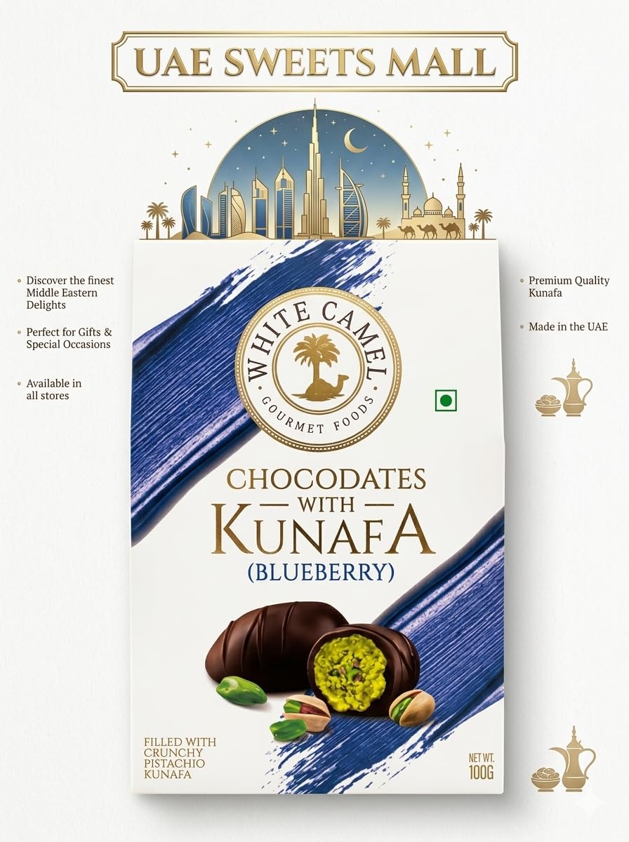 White Camel Chocodates with Kunafa, Blueberry, Filled with Crunchy Pistachio Kunafa and Blueberry Fellings, 100g (By DECADENT FOODS) 2