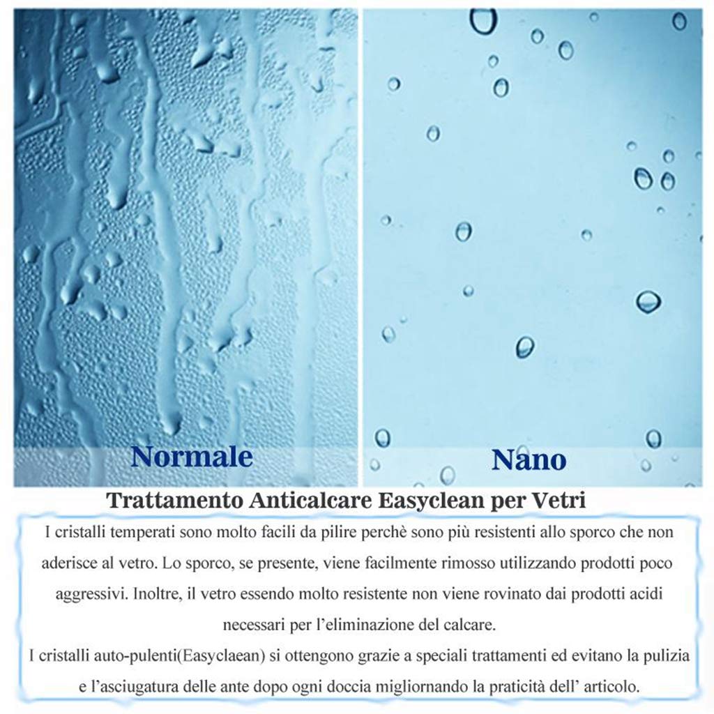 Box cabina doccia 76x195cm Walk In Parete Fissa Con Barra Stabilizzatrice Tagliabile 140cm Vetro Temperato Trasparente Anticalcare Easyclean
