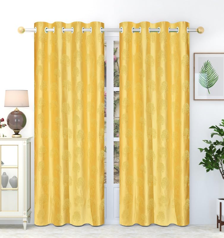 Durable Fabric Door Curtain Panel Window Treatment Home Bedroom Living Room Light Control Drapes Yellow 7 Feet Pack of 2-image-27