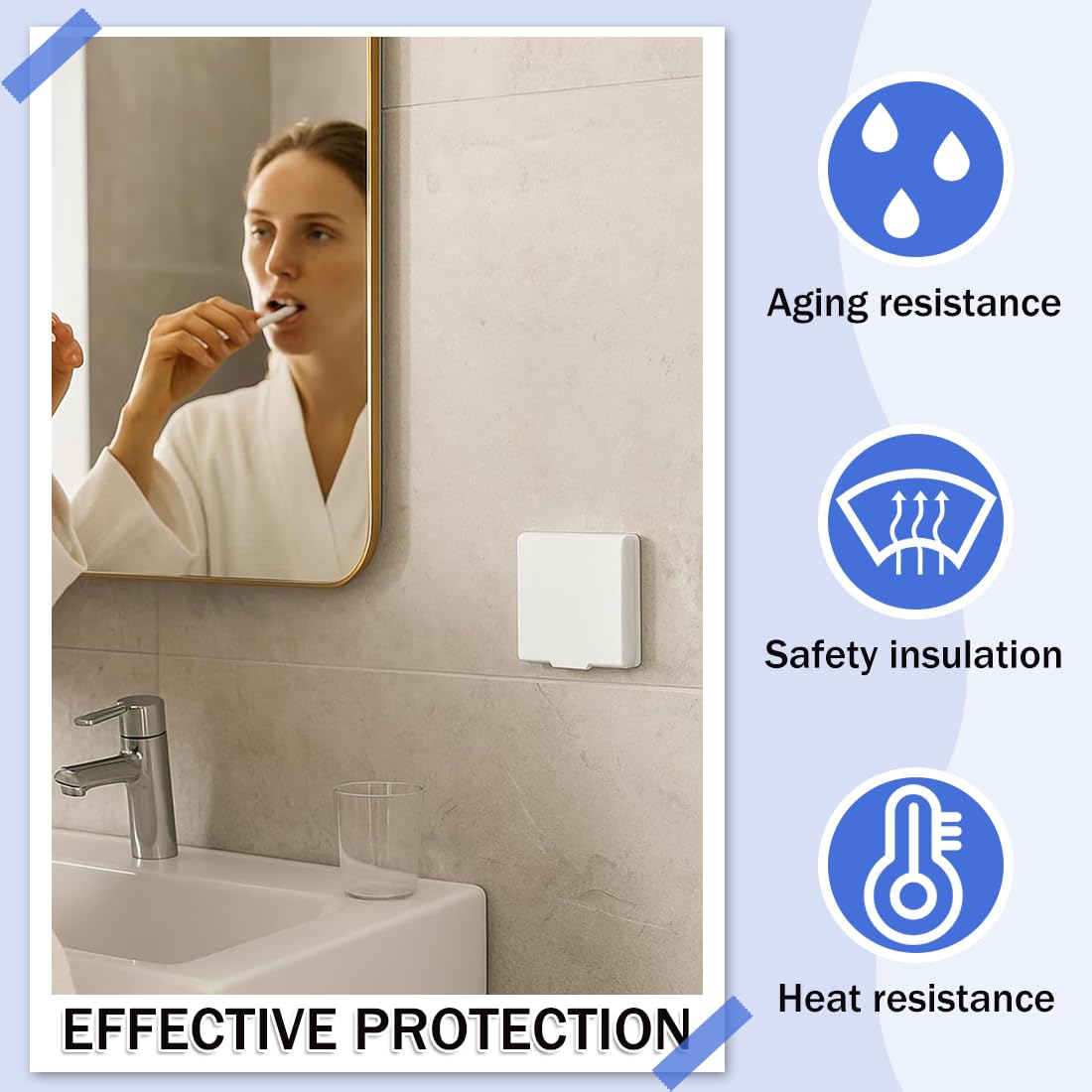 UIEXEA 4 Pcs Tipo 86 Tapa Enchufes Bebe de Estanco Exterior Pared, Autoadhesivo Cubierta Toma Corriente, Protector Enchufes para Bebes Para de Baño, Cocina, Dormitorio — view 4