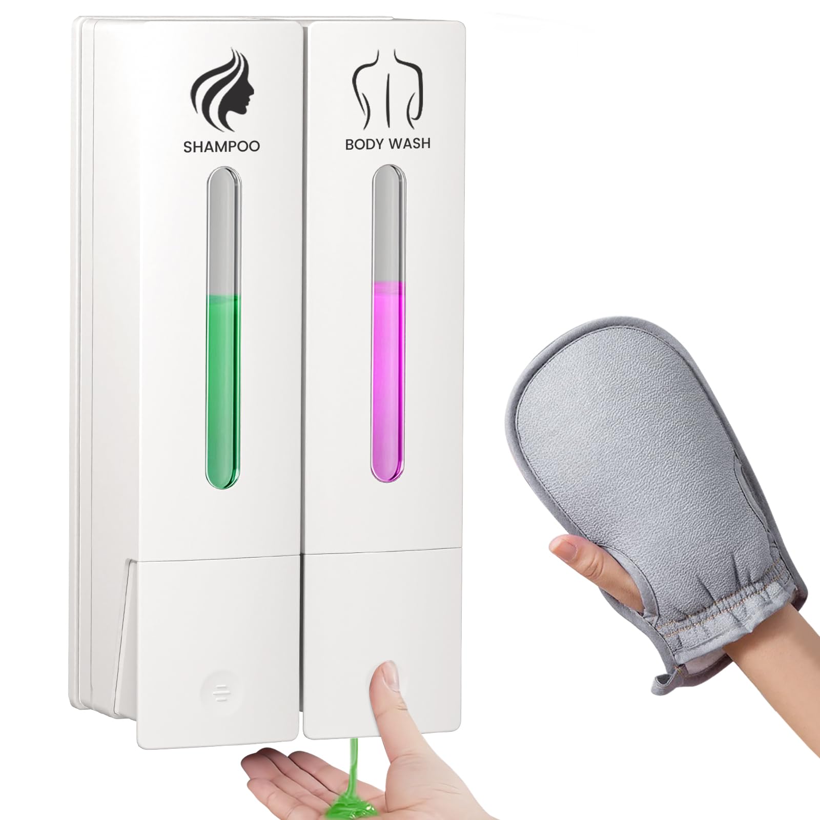 3 in 1 Shampoo and Conditioner Dispenser, 1200ML Capacity Shower Soap Dispenser Bathroom Set, 2 Chamber Shower Dispenser No Drill, Fashionable Wall