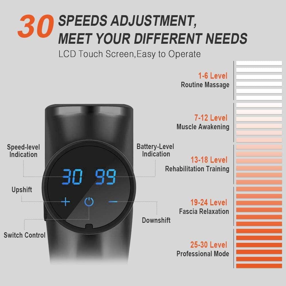 Massaggiatore per massaggio Pistola per fascia Sport Terapia Massaggiatore muscolare Rilassamento del corpo Sollievo dal dolore Massaggiatore dimagrante modellante con display LCD-001 Argento