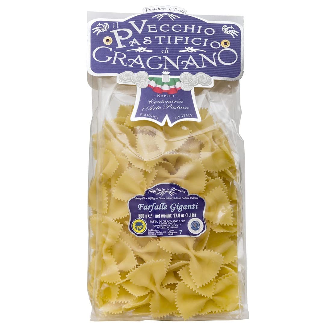 Il Vecchio Pastificio di Gragnano Pasta Farfalle,Gragnano IGP fideos de sémola de trigo duro de la más alta calidad, 500 g + Italian Gourmet Polpa di Pomodoro 400 g en lata