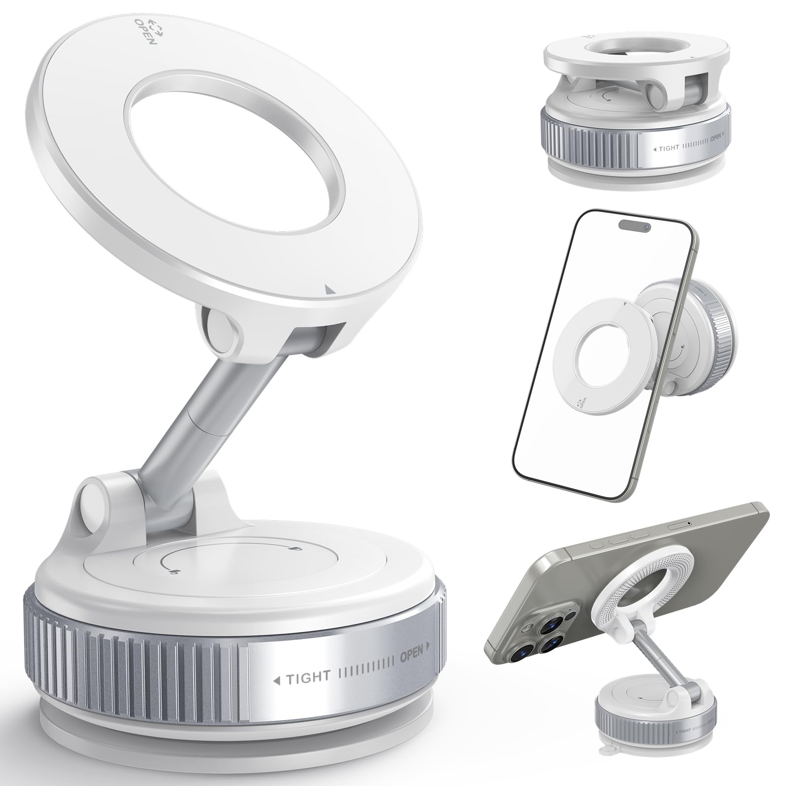 Support Téléphone Voiture Magnétique Avec Ventouse - Compatible MagSafe, Réglable 360°, Pour IPhone Et Android - 8