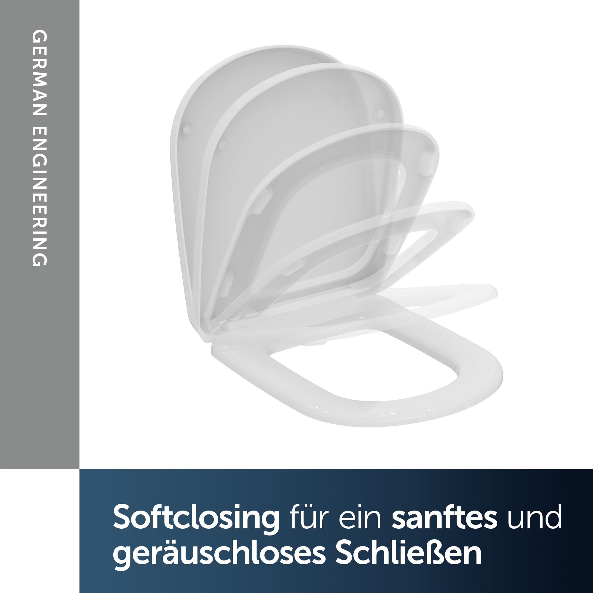 Ideal Standard Eurovit WC-Sitz mit Softclose, Wrapover – Weiß (Alpin) | Abnehmbarer WC-Sitz mit Absenkautomatik (Softclose) und robusten Edelstahl-Scharniere, T679301