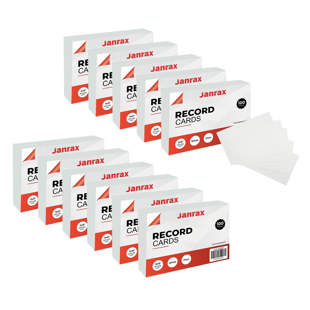 Pack of 1200 White Plain 8x5 Record Cards – Blank Study Index Cards for Notes, Revision