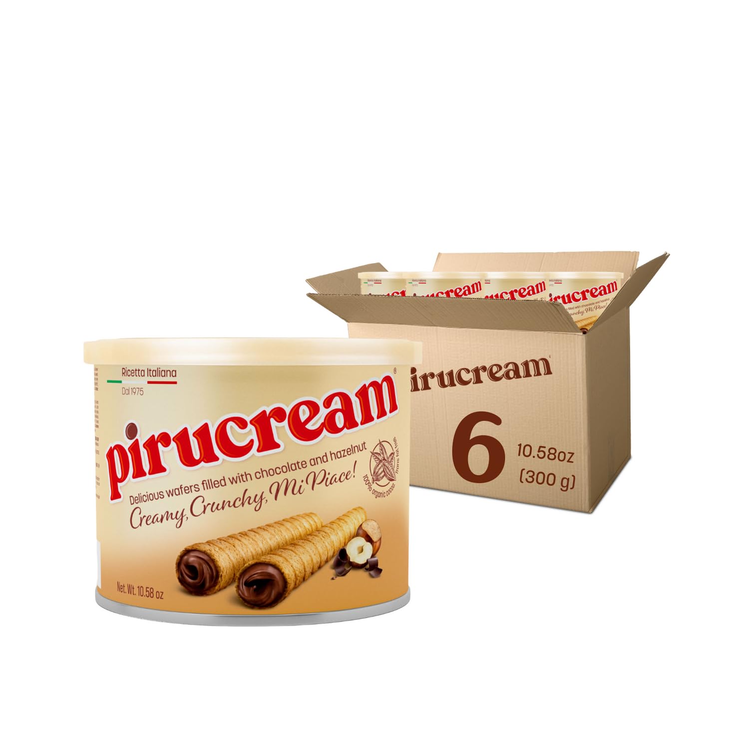 Pirucream Rolled Wafers with Chocolate Hazelnut, Organic Alkaline 100% Cocoa ...