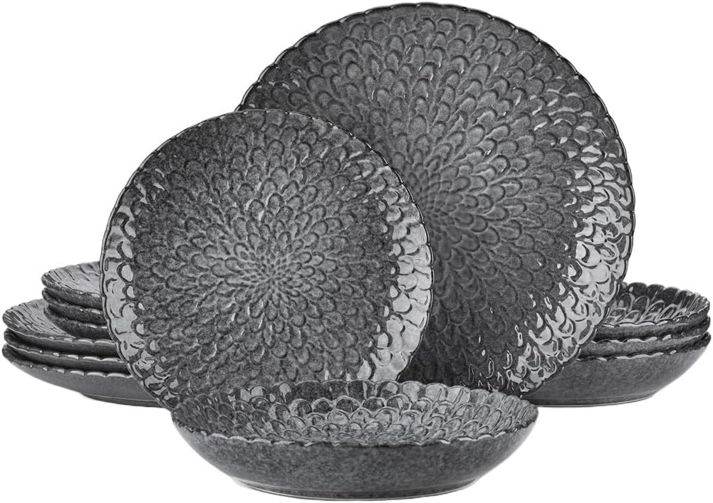 Gray Tableware Ceramic Thick Textured Combination Set Service