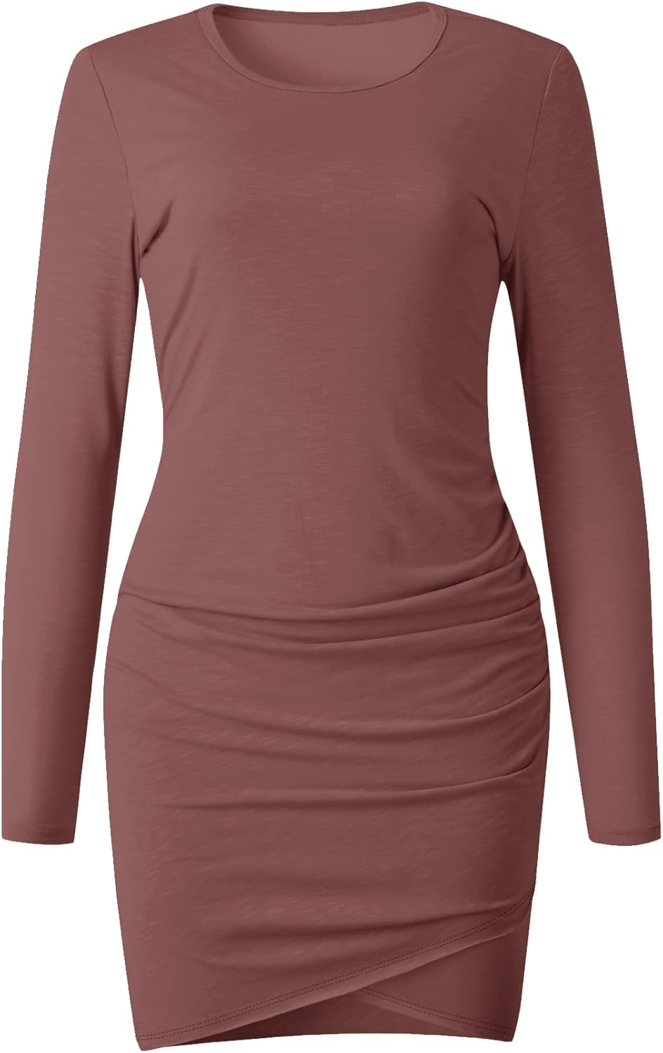 AUXDIO Women Bodycon Long Sleeve Dresses Casual Ruched Wrap 2026 Spring Fall Party Club Mini Dress - Image 5